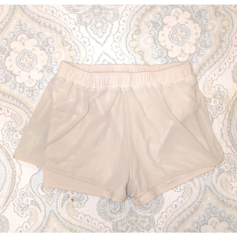 L Space Women's Beige Nude Line Up High Rise Layered Shorts Size Large